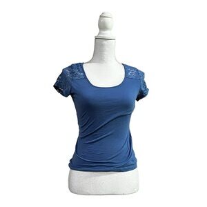 Ambiance Blue Tee shirt with floral-lace back.